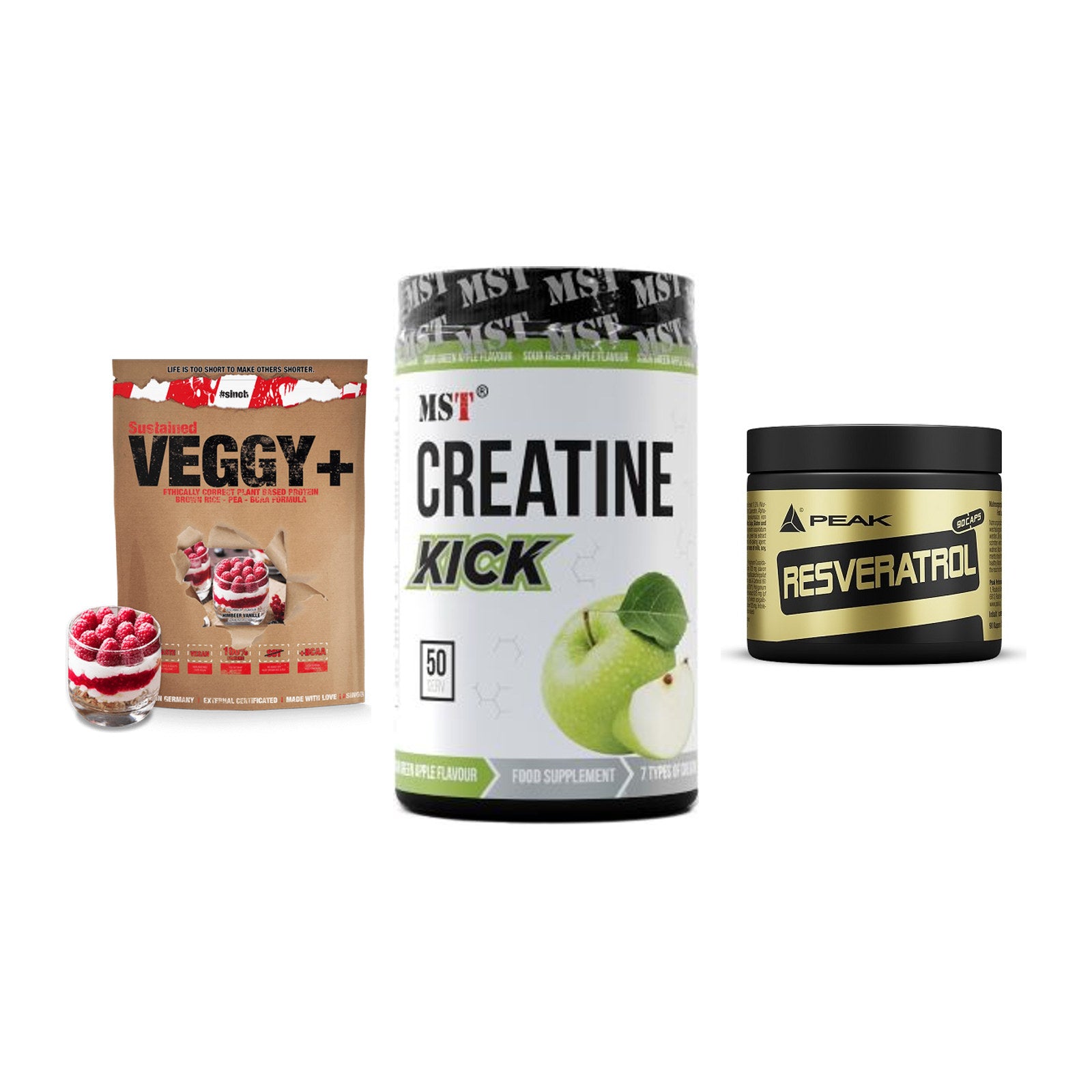Pflanzliches Set: Sinob VEGGY + MST Creatine + Peak Resveratro – alle enthaltenen Artikel