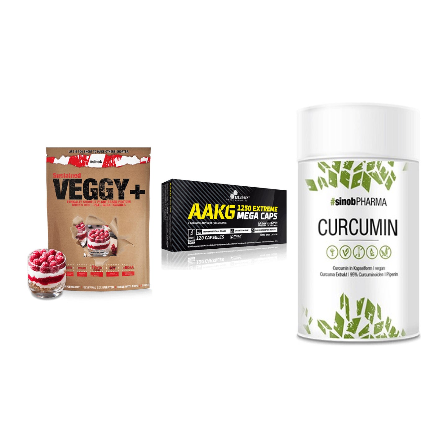 Pflanzliches Set: Sinob VEGGY + Olimp AAKG + Sinob Curcumin – alle enthaltenen Artikel