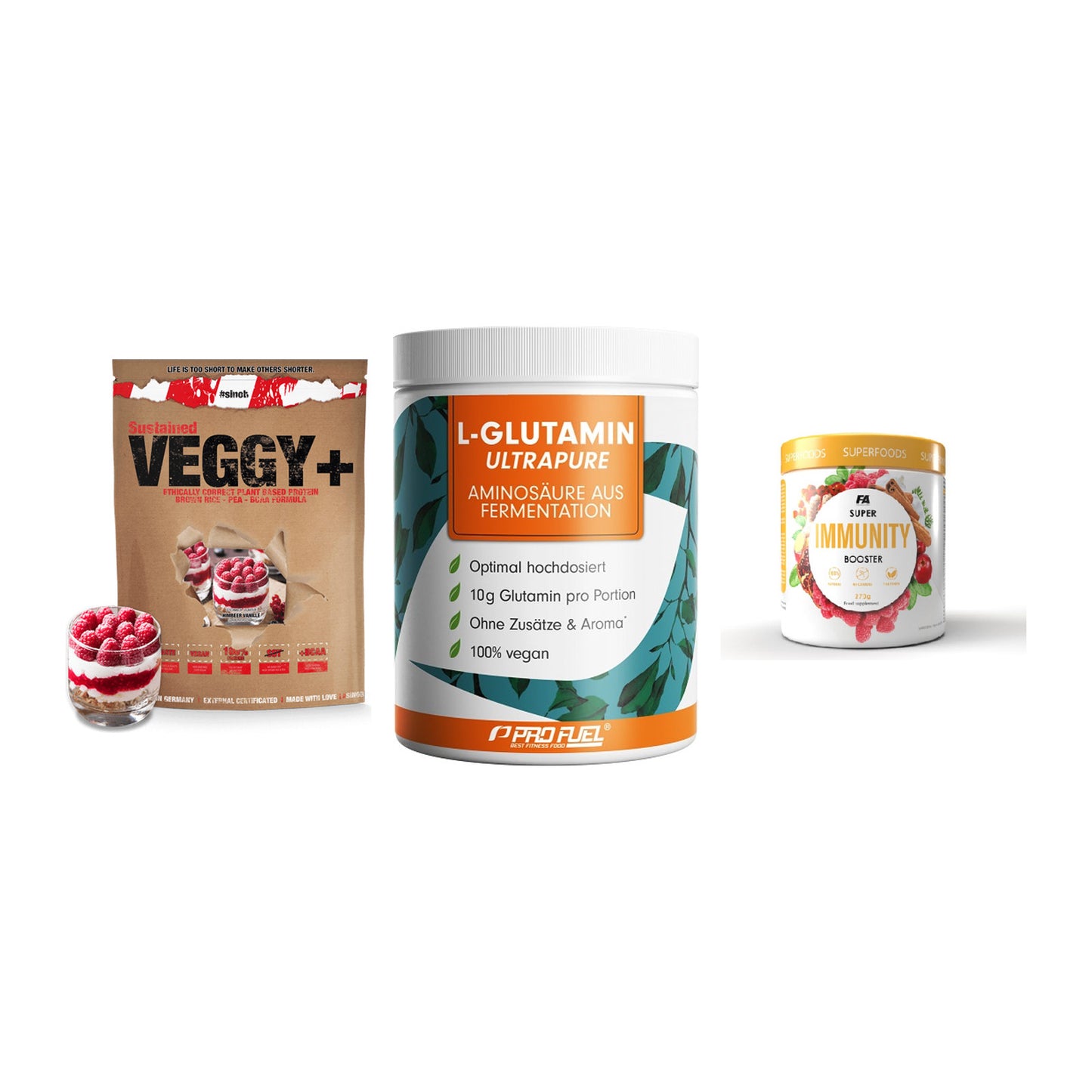 Pflanzliches Set: Sinob VEGGY + ProFuel Glutami + FA Nutrition – alle enthaltenen Artikel