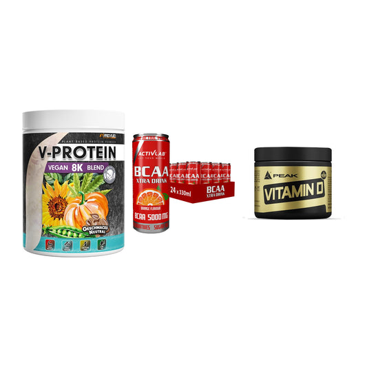 Pflanzliches Set: ProFuel V-Prote + Activlab BCAA + Peak Vitamin D – alle enthaltenen Artikel