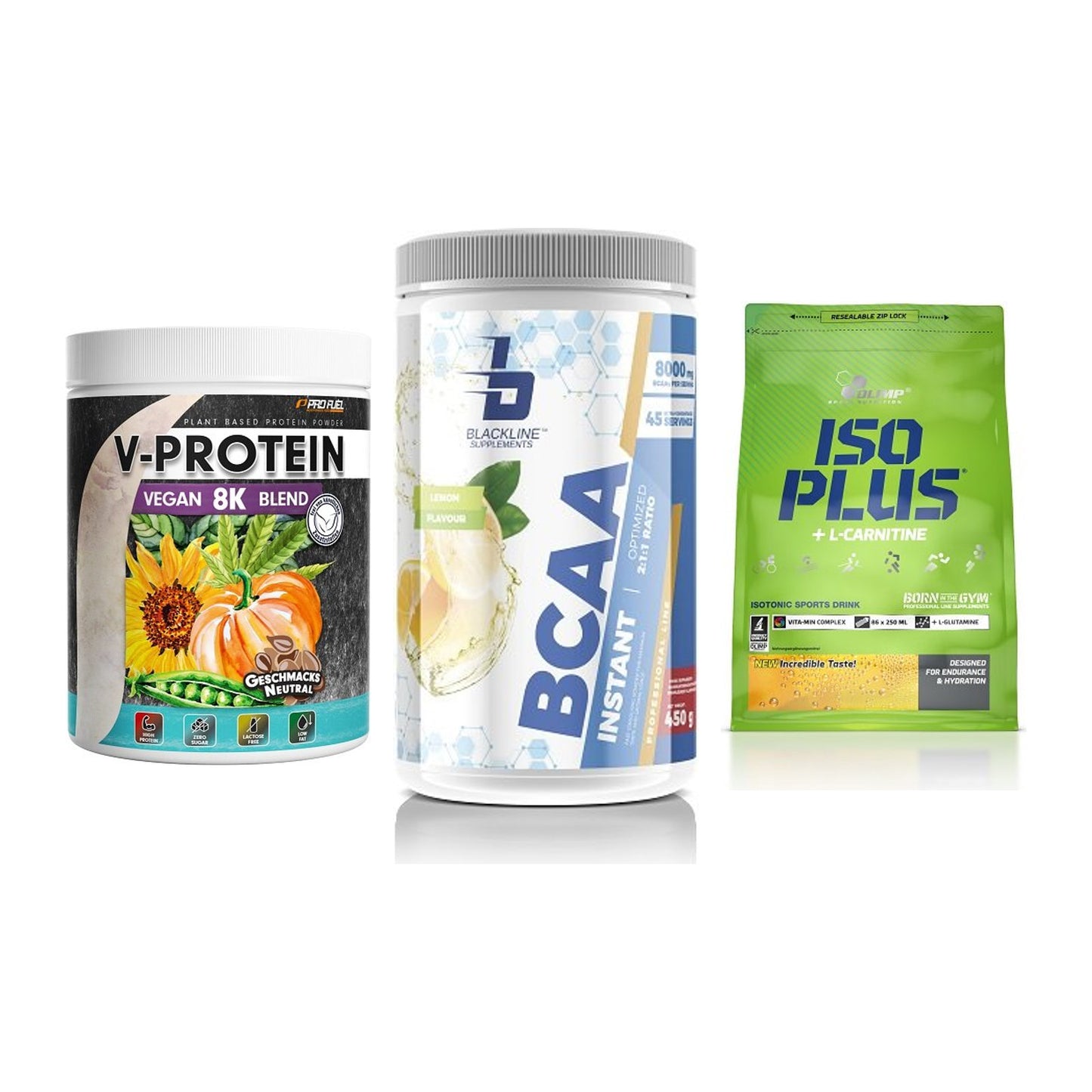 Pflanzliches Set: ProFuel V-Prote + Blackline + Olimp Iso Plus – alle enthaltenen Artikel