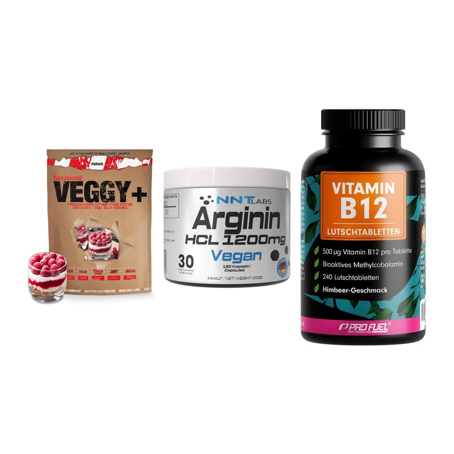 Pflanzliches Set: Sinob VEGGY + NNT Arginin HCL + ProFuel Vitamin – alle enthaltenen Artikel