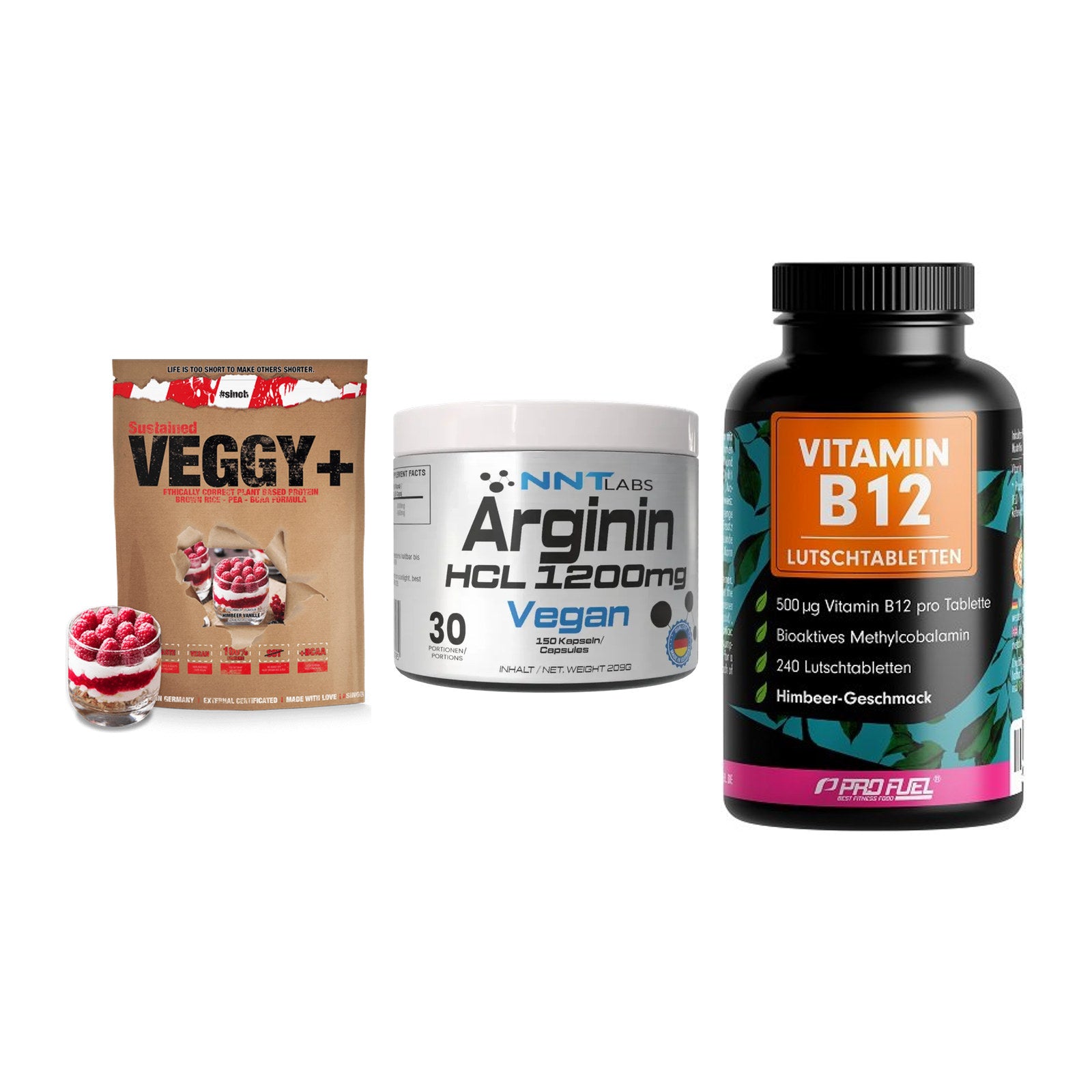 Pflanzliches Set: Sinob VEGGY + NNT Arginin HCL + ProFuel Vitamin – alle enthaltenen Artikel