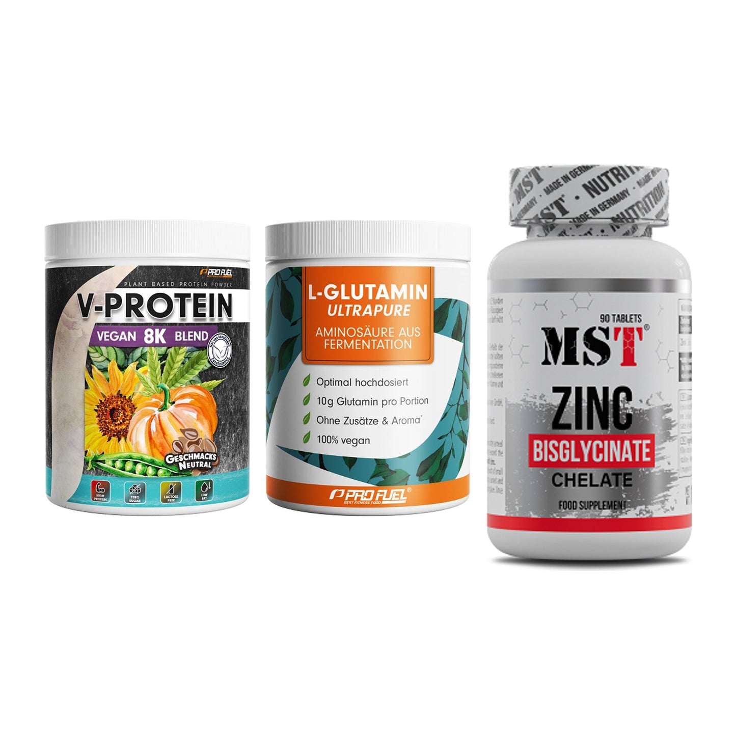 Pflanzliches Set: ProFuel V-Prote + ProFuel Glutami + MST Zinc – alle enthaltenen Artikel