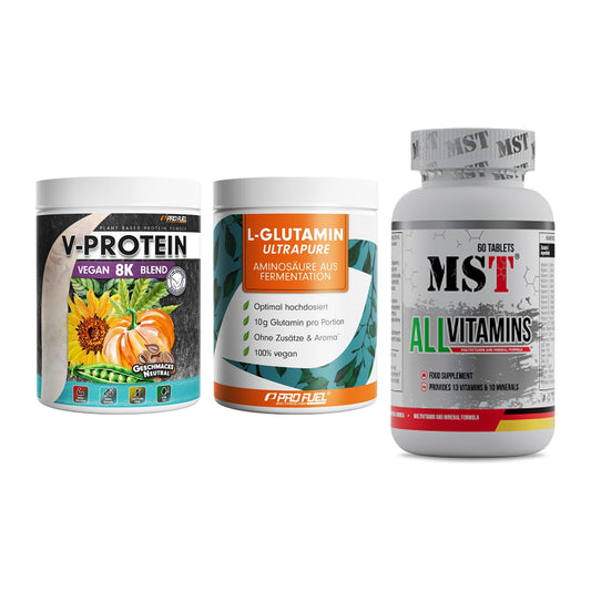 Pflanzliches Set: ProFuel V-Prote + ProFuel Glutami + MST All Vitamin – alle enthaltenen Artikel