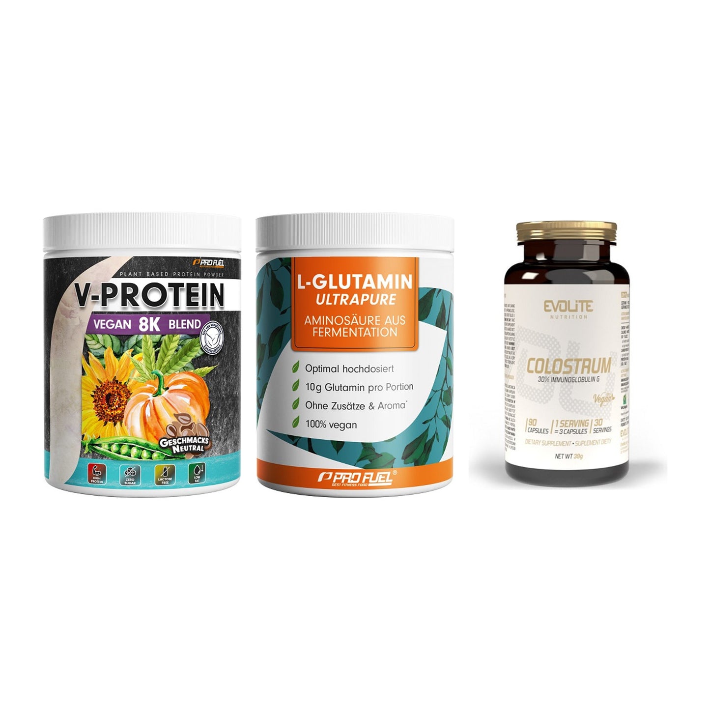 Pflanzliches Set: ProFuel V-Prote + ProFuel Glutami + Evolite Nutriti – alle enthaltenen Artikel