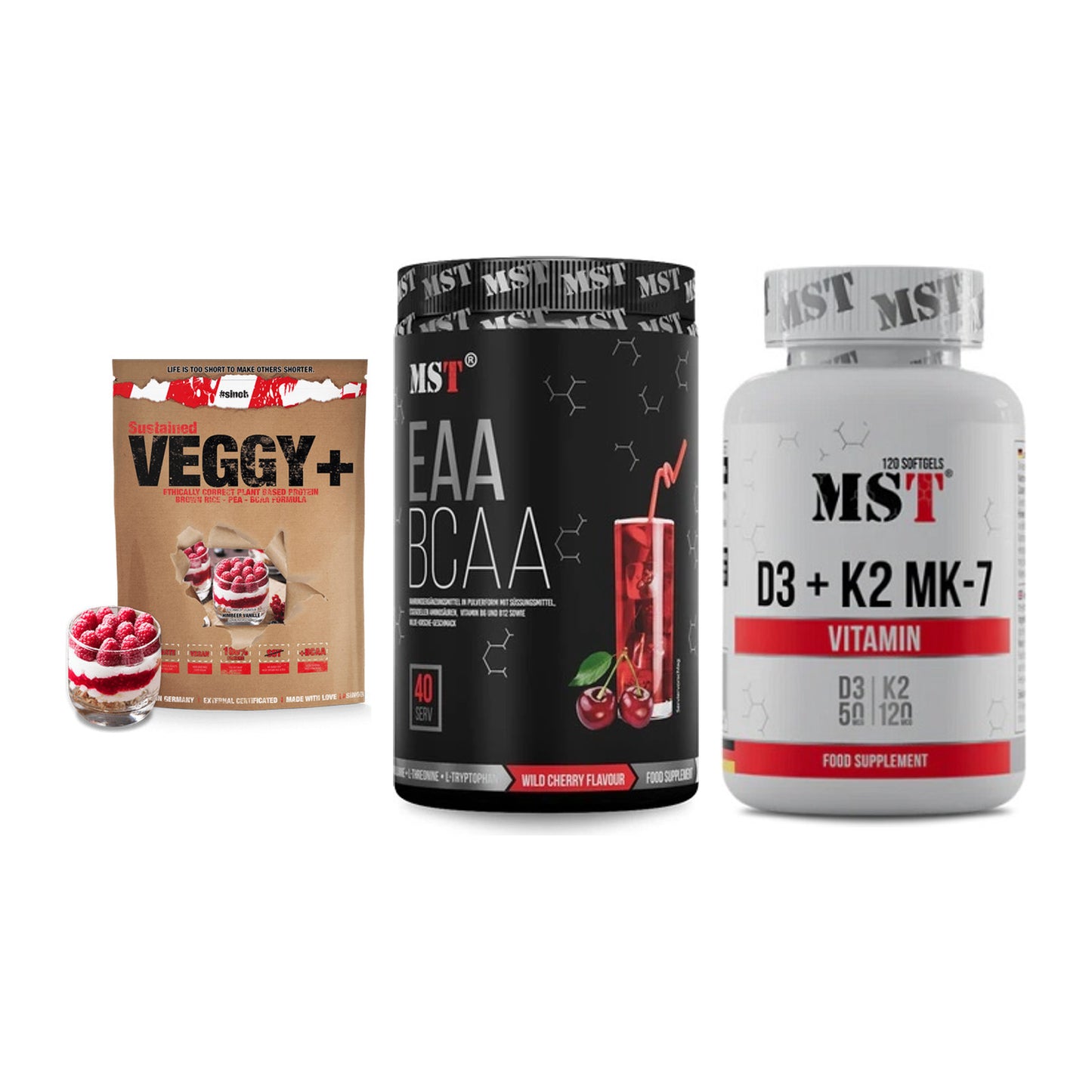 Pflanzliches Set: Sinob VEGGY + MST EAA & BCAA + MST Vitamin D3 – alle enthaltenen Artikel
