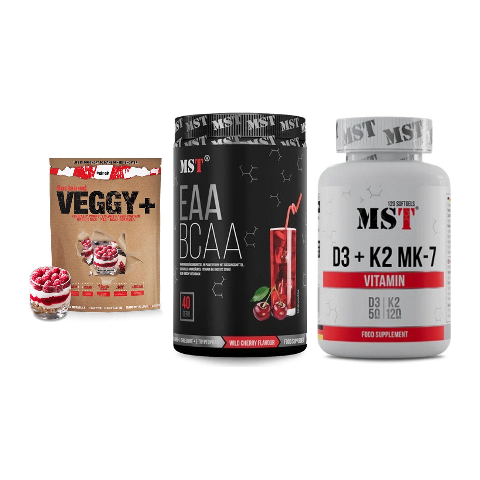 Pflanzliches Set: Sinob VEGGY + MST EAA & BCAA + MST Vitamin D3 – alle enthaltenen Artikel
