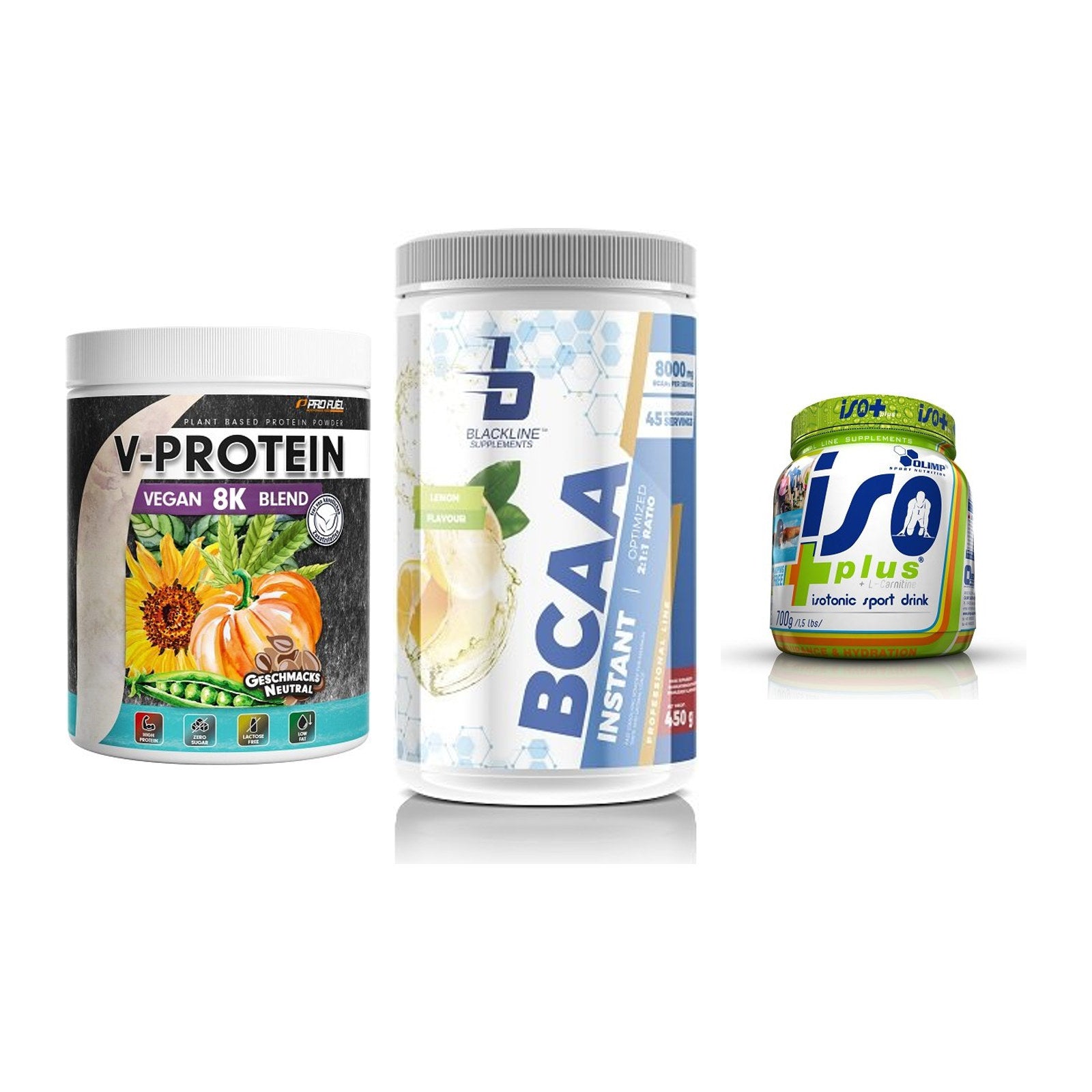 Pflanzliches Set: ProFuel V-Prote + Blackline + Olimp Iso Plus – alle enthaltenen Artikel