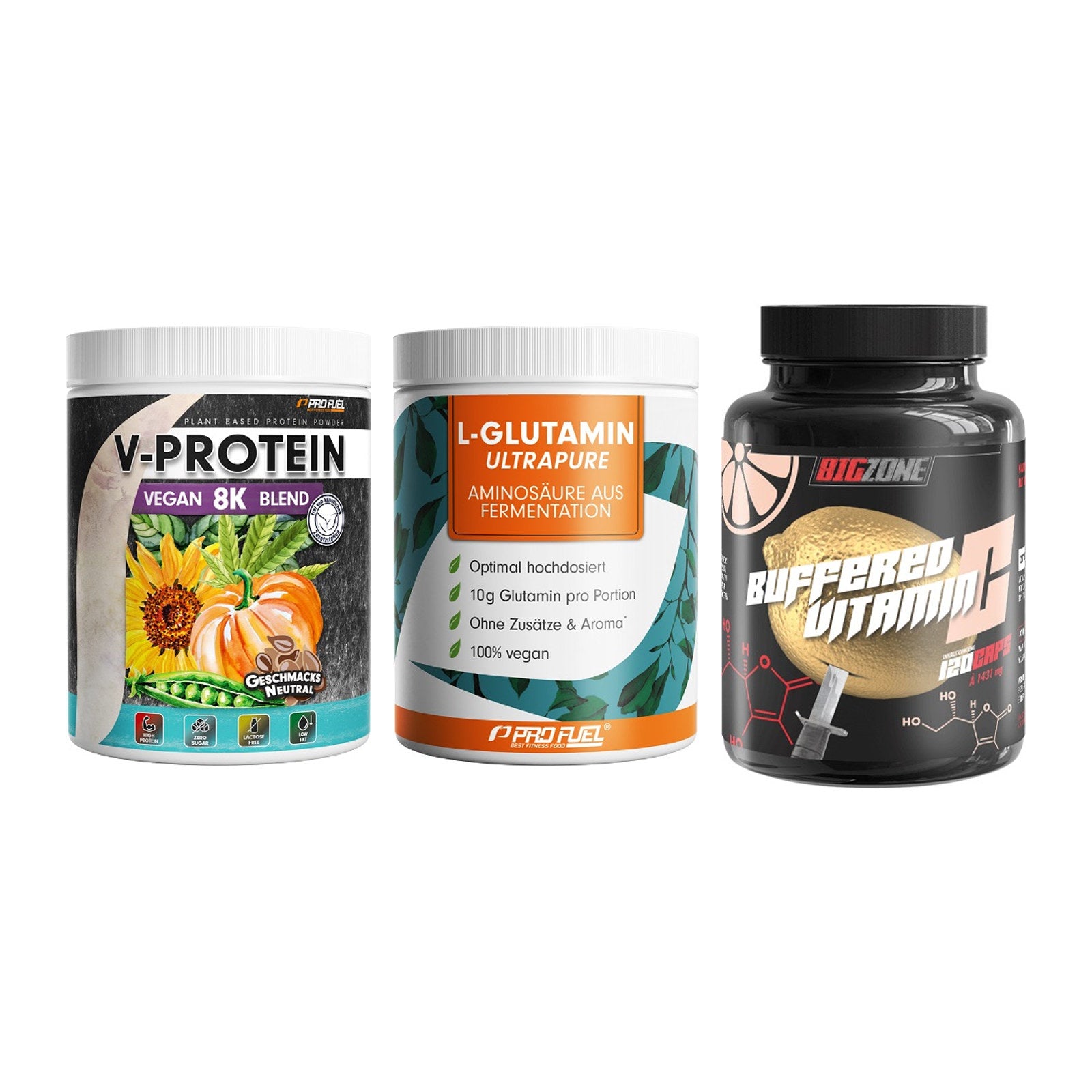 Pflanzliches Set: ProFuel V-Prote + ProFuel Glutami + Big Zone – alle enthaltenen Artikel