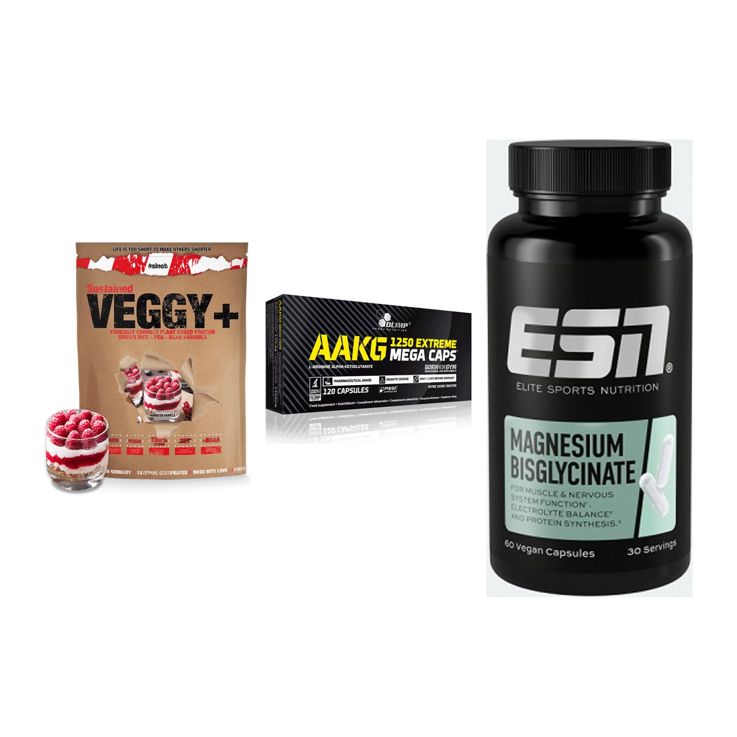 Pflanzliches Set: Sinob VEGGY + Olimp AAKG + ESN Magnesium – alle enthaltenen Artikel