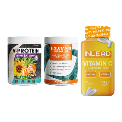 Pflanzliches Set: ProFuel V-Prote + ProFuel Glutami + INLEAD Vitamin – alle enthaltenen Artikel
