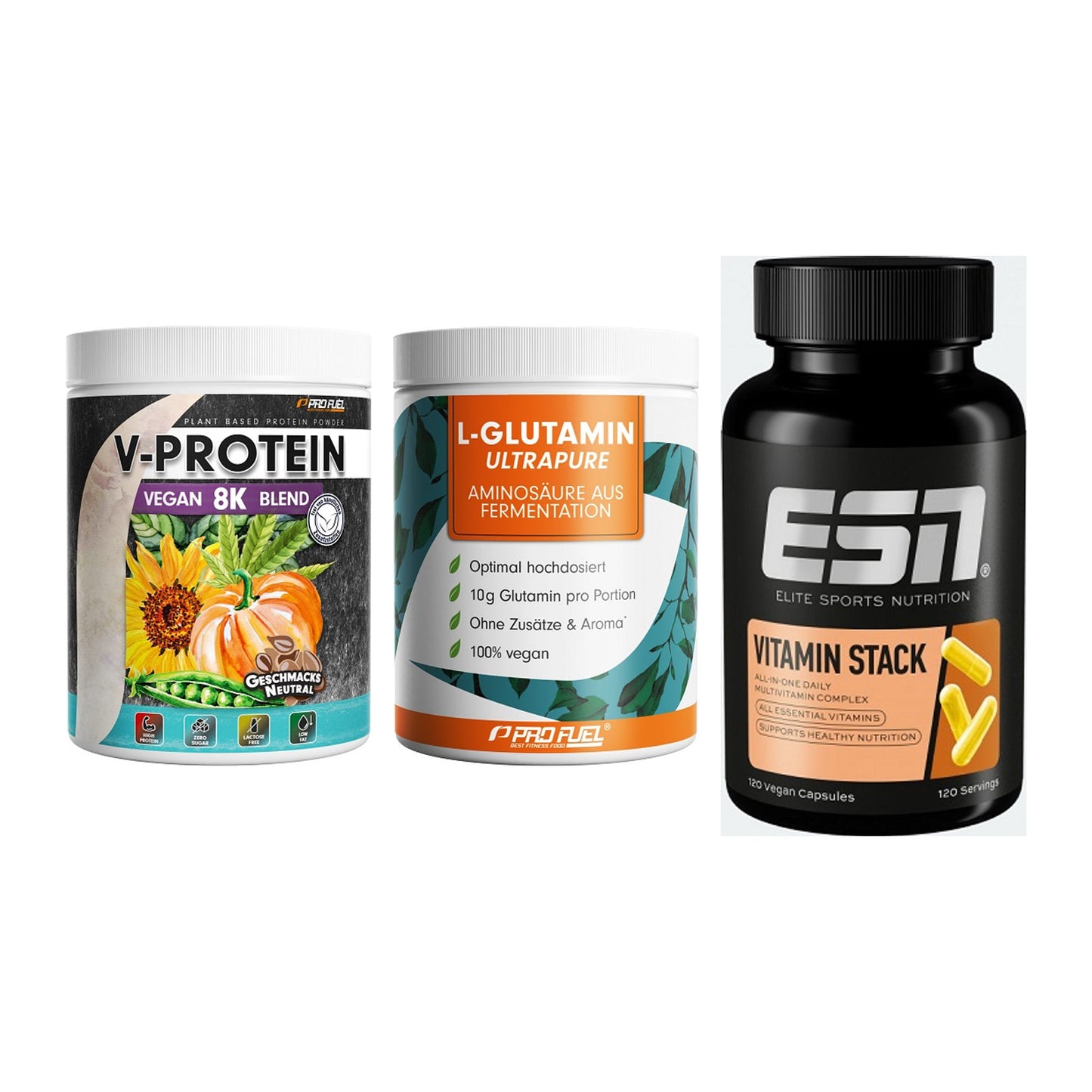 Pflanzliches Set: ProFuel V-Prote + ProFuel Glutami + ESN Vitamin – alle enthaltenen Artikel