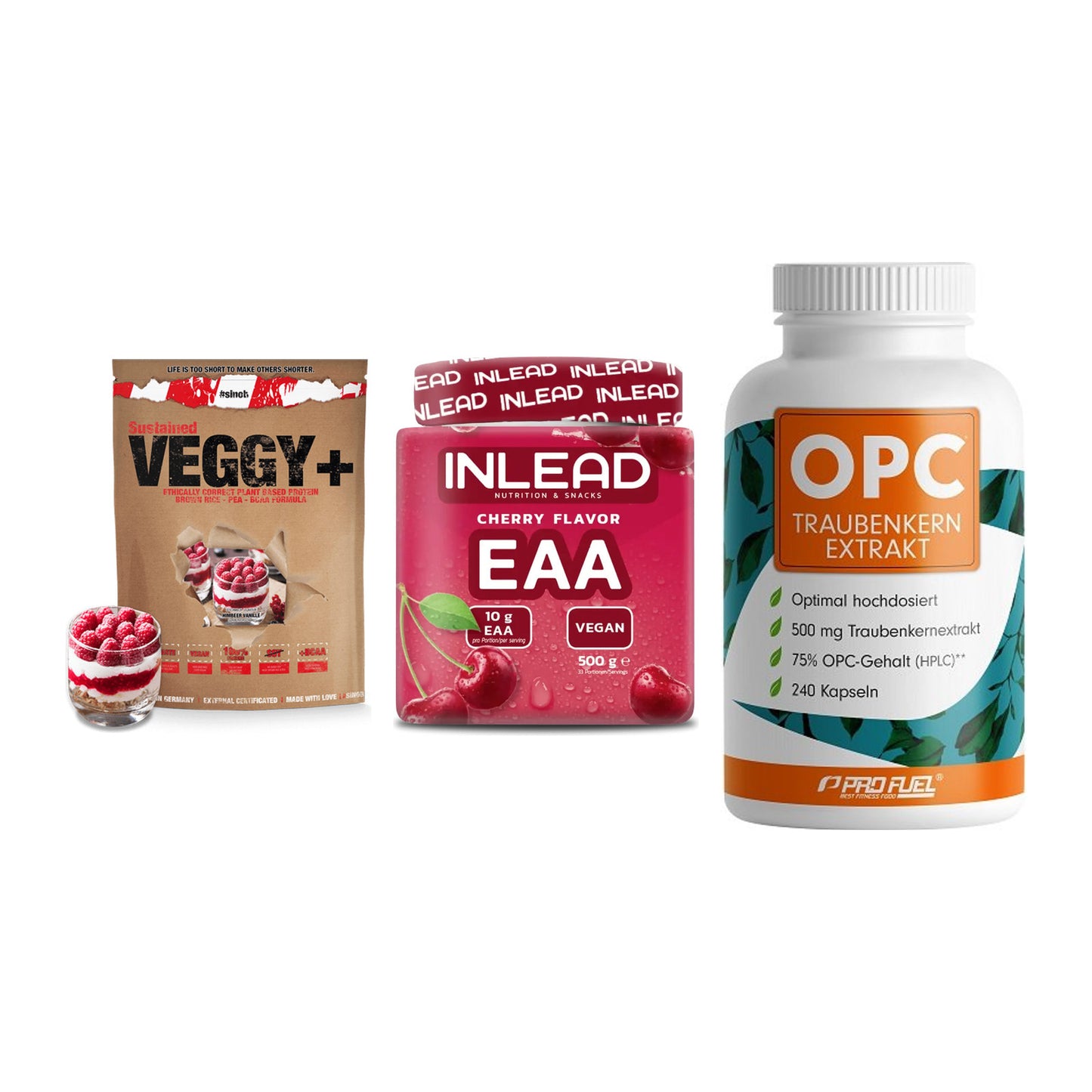Pflanzliches Set: Sinob VEGGY + INLEAD EAA + ProFuel OPC – alle enthaltenen Artikel