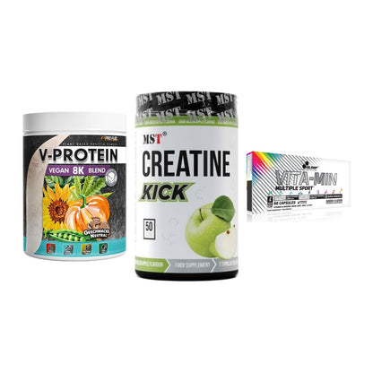 Pflanzliches Set: ProFuel V-Prote + MST Creatine + Olimp Vita-Min – alle enthaltenen Artikel