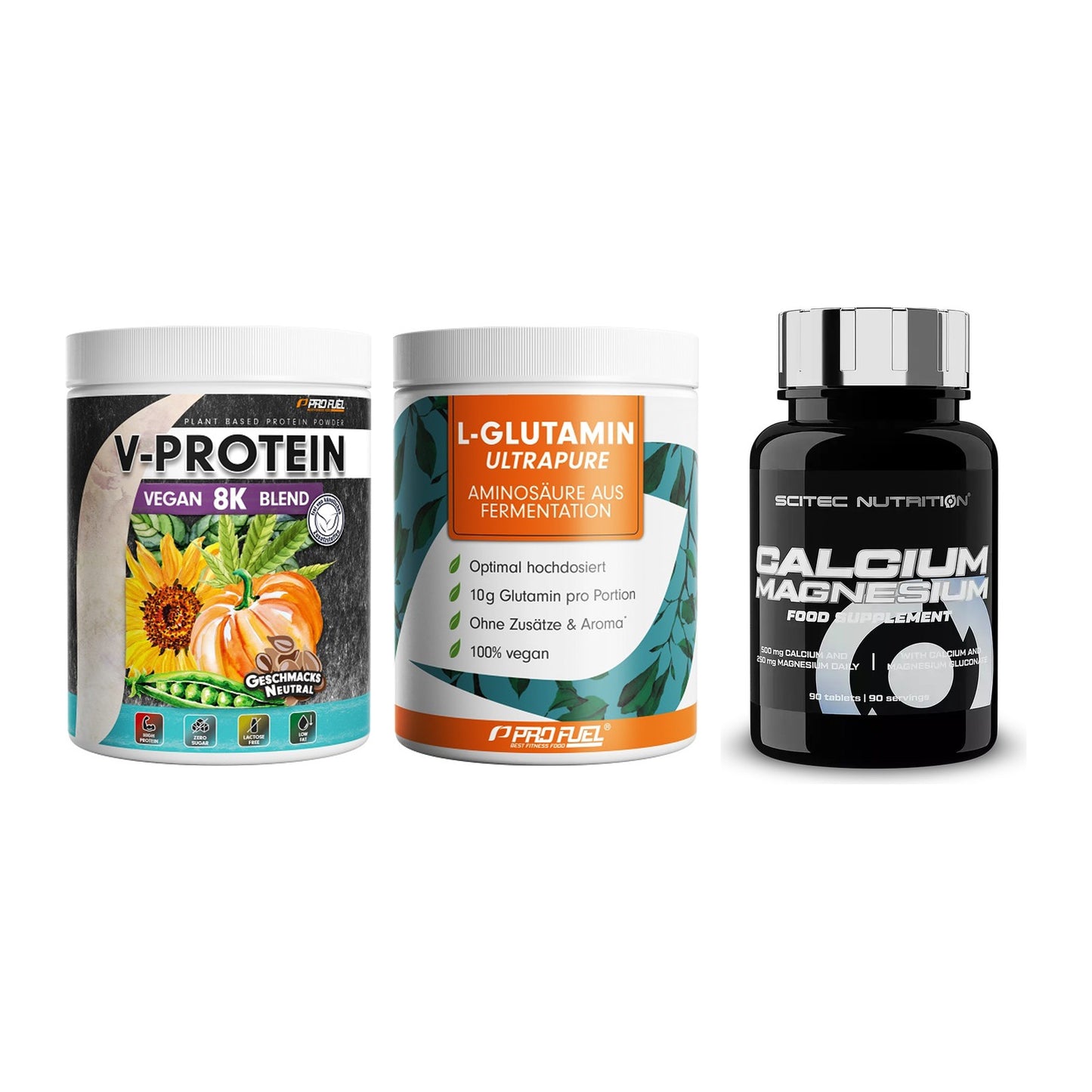 Pflanzliches Set: ProFuel V-Prote + ProFuel Glutami + Scitec Calcium – alle enthaltenen Artikel