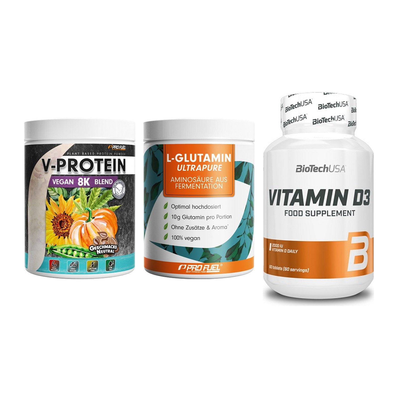 Pflanzliches Set: ProFuel V-Prote + ProFuel Glutami + BioTech Vitamin – alle enthaltenen Artikel