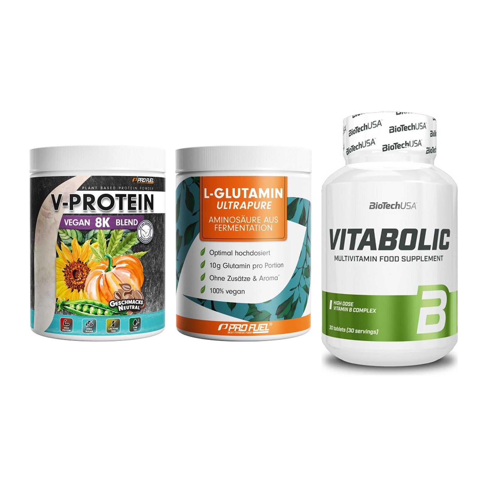 Pflanzliches Set: ProFuel V-Prote + ProFuel Glutami + BioTech Vitabol – alle enthaltenen Artikel