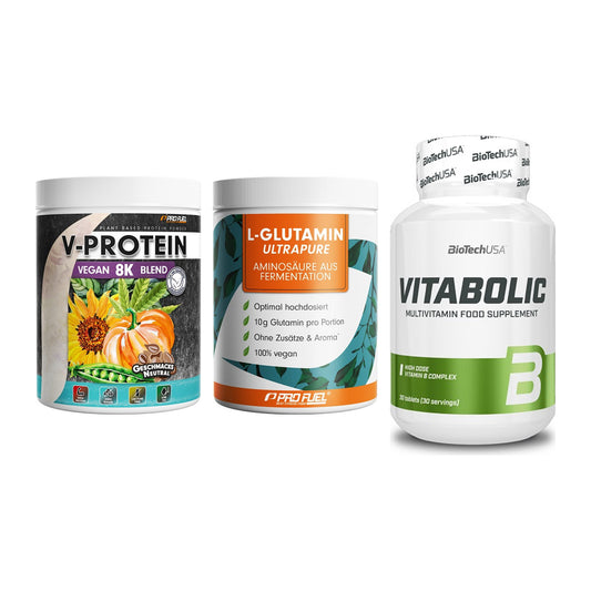 Pflanzliches Set: ProFuel V-Prote + ProFuel Glutami + BioTech Vitabol – alle enthaltenen Artikel