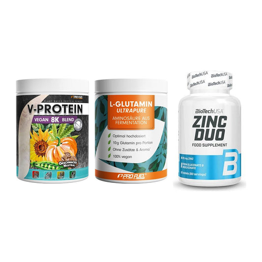 Pflanzliches Set: ProFuel V-Prote + ProFuel Glutami + BioTech Zinc – alle enthaltenen Artikel