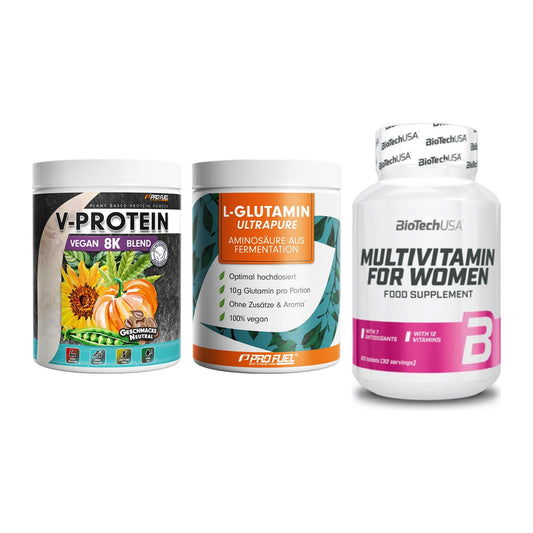 Pflanzliches Set: ProFuel V-Prote + ProFuel Glutami + BioTech Multivi – alle enthaltenen Artikel