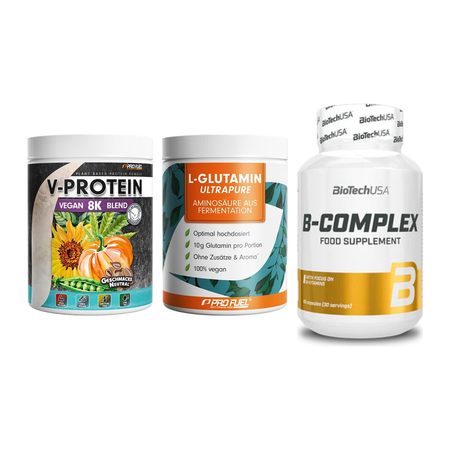 Pflanzliches Set: ProFuel V-Prote + ProFuel Glutami + BioTech B – alle enthaltenen Artikel