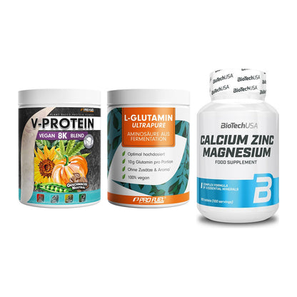 Pflanzliches Set: ProFuel V-Prote + ProFuel Glutami + BioTech Calcium – alle enthaltenen Artikel