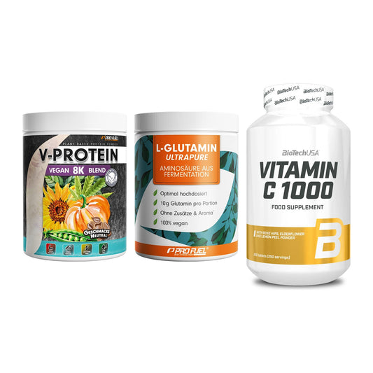 Pflanzliches Set: ProFuel V-Prote + ProFuel Glutami + BioTech Vitamin – alle enthaltenen Artikel