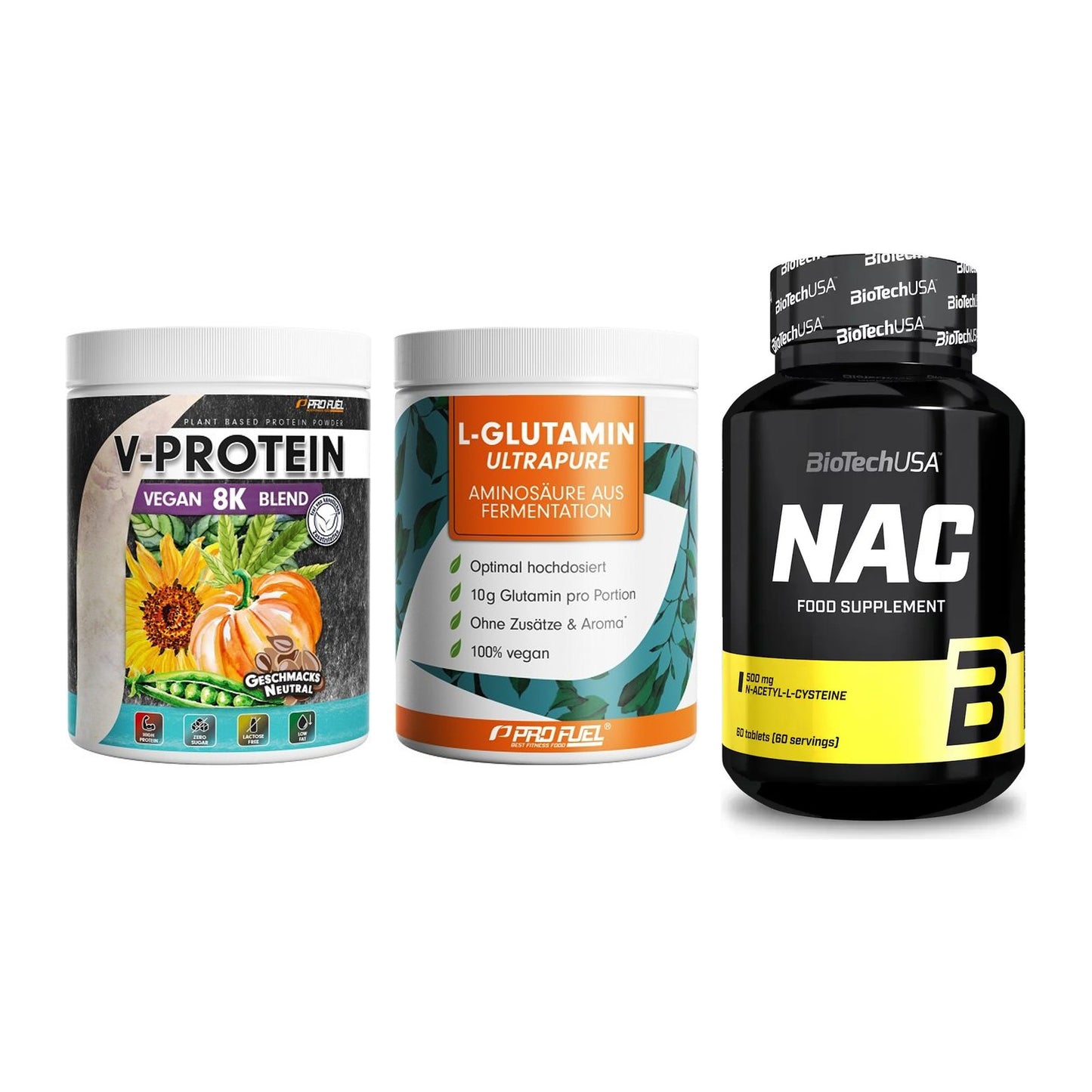 Pflanzliches Set: ProFuel V-Prote + ProFuel Glutami + BioTech NAC – alle enthaltenen Artikel