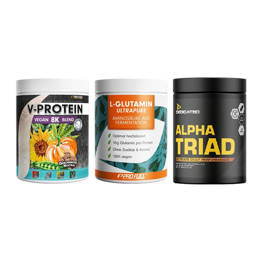Pflanzliches Set: ProFuel V-Prote + ProFuel Glutami + Dedicated Alpha – alle enthaltenen Artikel