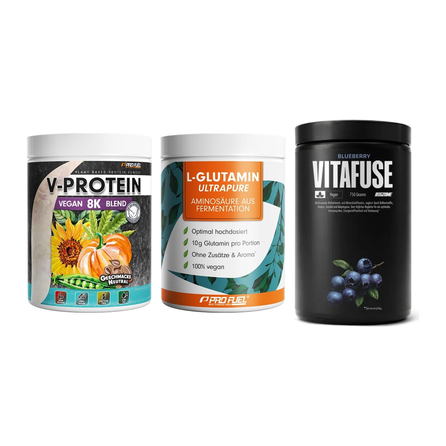 Pflanzliches Set: ProFuel V-Prote + ProFuel Glutami + Big Zone – alle enthaltenen Artikel