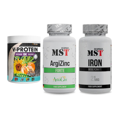 Pflanzliches Set: ProFuel V-Prote + MST ArgiZinc + MST Iron – alle enthaltenen Artikel