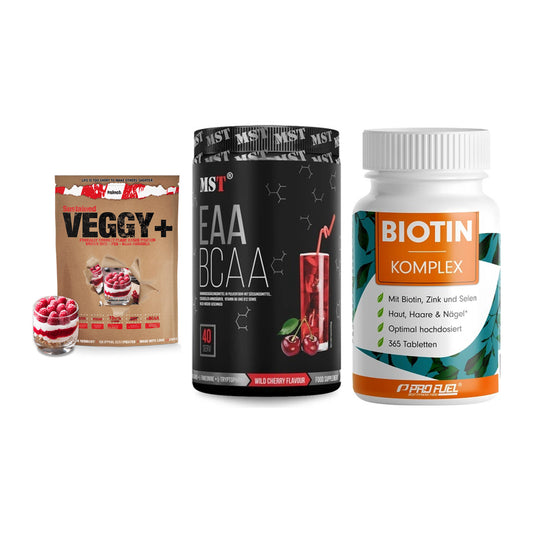 Pflanzliches Set: Sinob VEGGY + MST EAA & BCAA + ProFuel BIOTIN – alle enthaltenen Artikel