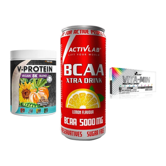 Pflanzliches Set: ProFuel V-Prote + Activlab BCAA + Olimp Vita-Min – alle enthaltenen Artikel