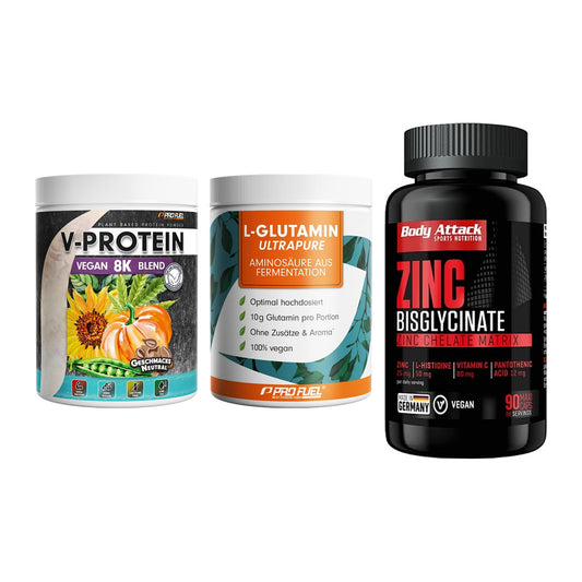 Pflanzliches Set: ProFuel V-Prote + ProFuel Glutami + Body Attack – alle enthaltenen Artikel
