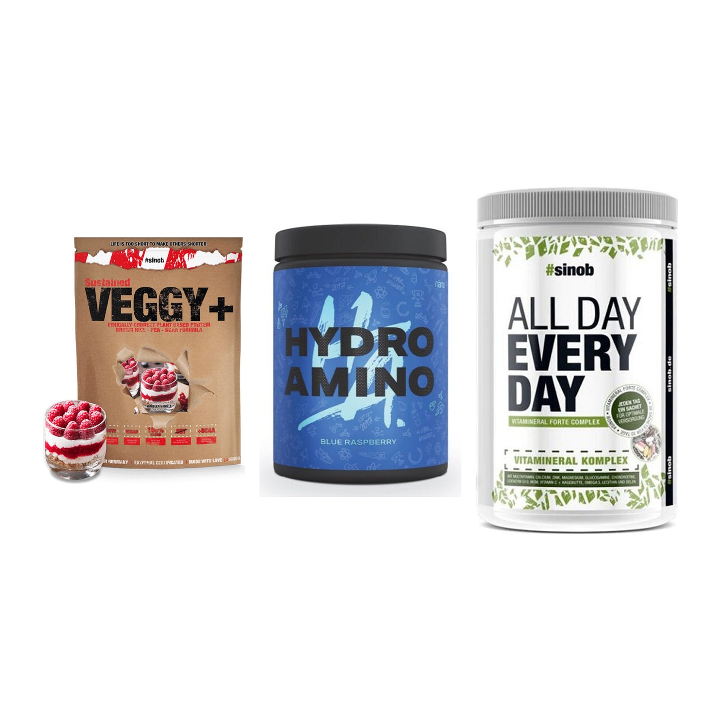 Pflanzliches Set: Sinob VEGGY + Nanosupps Hydro + Sinob All Day – alle enthaltenen Artikel