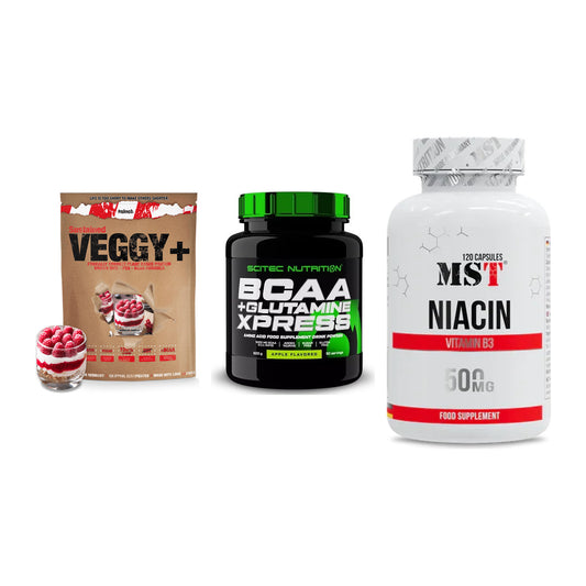 Pflanzliches Set: Sinob VEGGY + Scitec BCAA + MST Niacin – alle enthaltenen Artikel