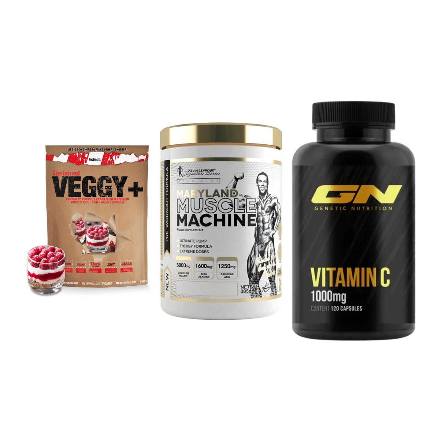 Pflanzliches Set: Sinob VEGGY + Kevin Levrone + GN Vitamin C – alle enthaltenen Artikel