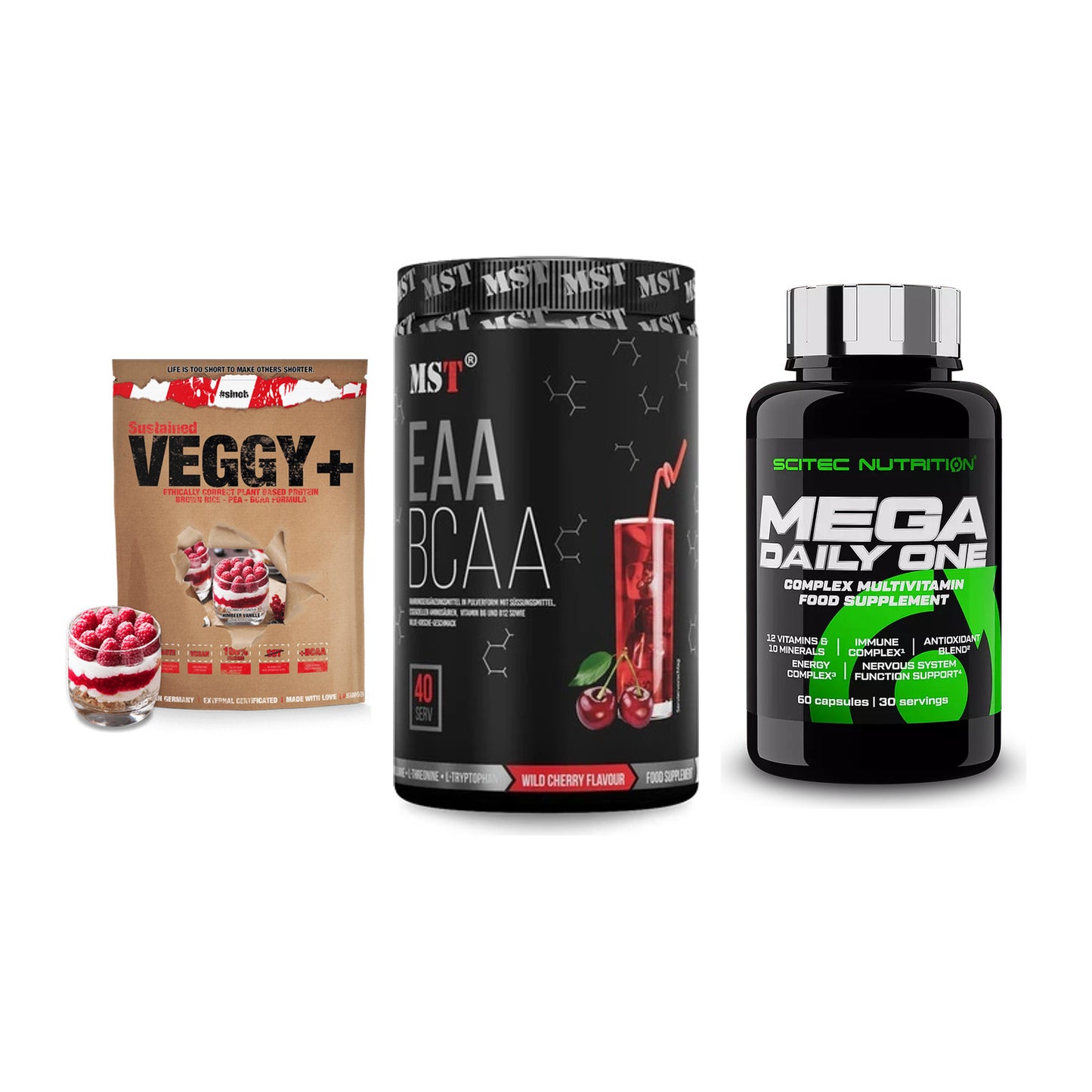 Pflanzliches Set: Sinob VEGGY + MST EAA & BCAA + Scitec Mega – alle enthaltenen Artikel