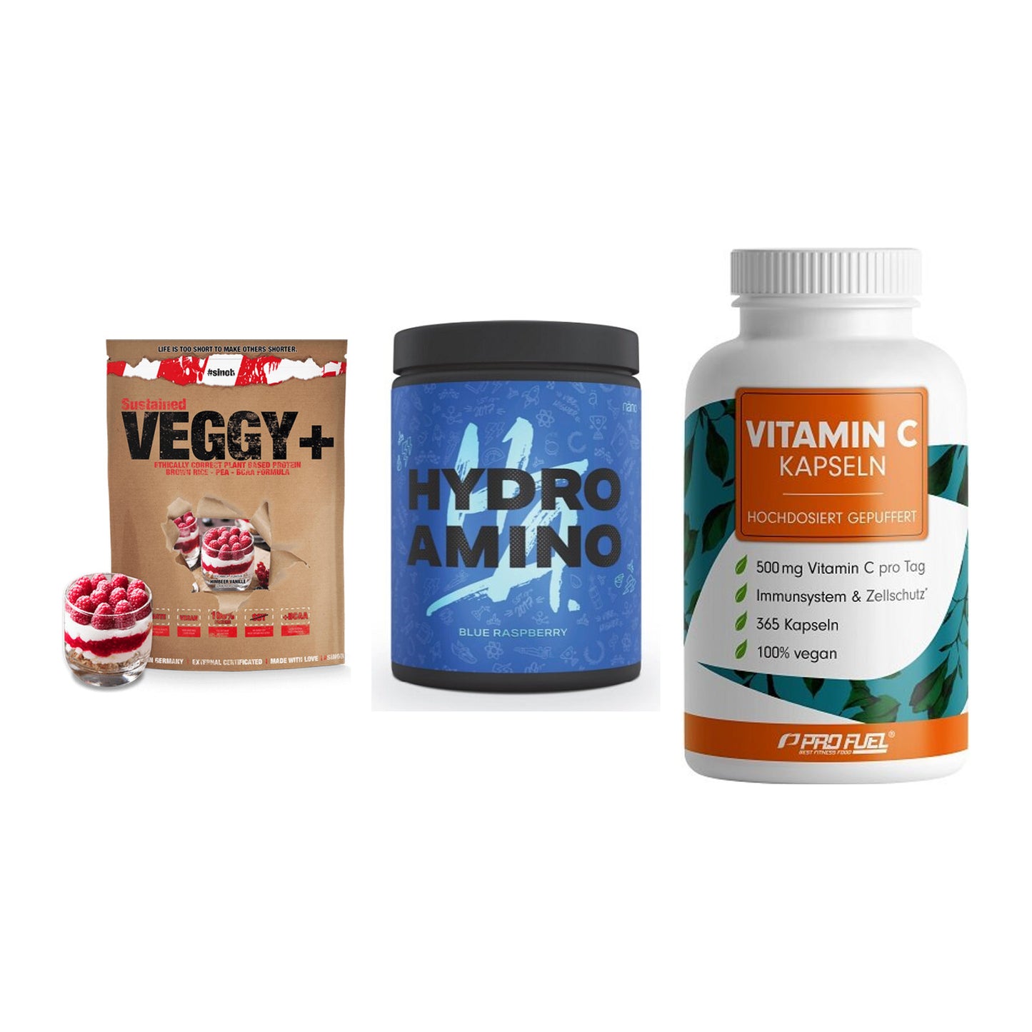 Pflanzliches Set: Sinob VEGGY + Nanosupps Hydro + ProFuel Vitamin – alle enthaltenen Artikel
