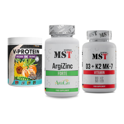 Pflanzliches Set: ProFuel V-Prote + MST ArgiZinc + MST Vitamin D3 – alle enthaltenen Artikel