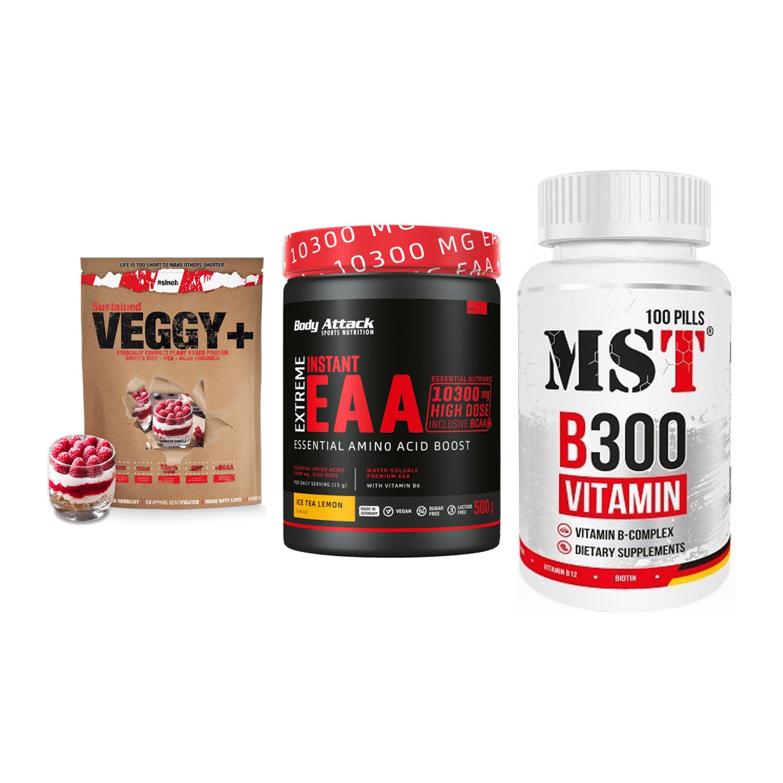 Pflanzliches Set: Sinob VEGGY + Body Attack + MST B300 – alle enthaltenen Artikel