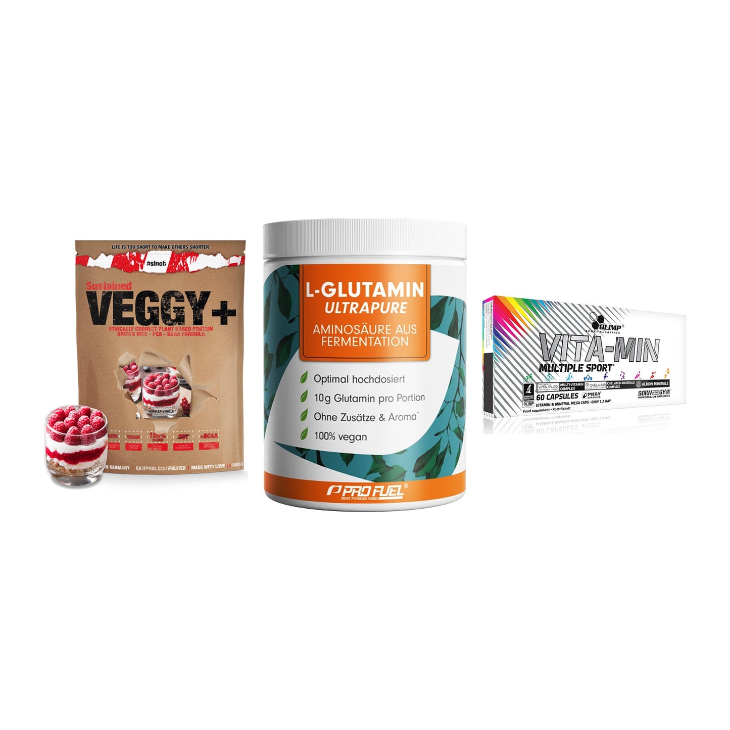 Pflanzliches Set: Sinob VEGGY + ProFuel Glutami + Olimp Vita-Min – alle enthaltenen Artikel