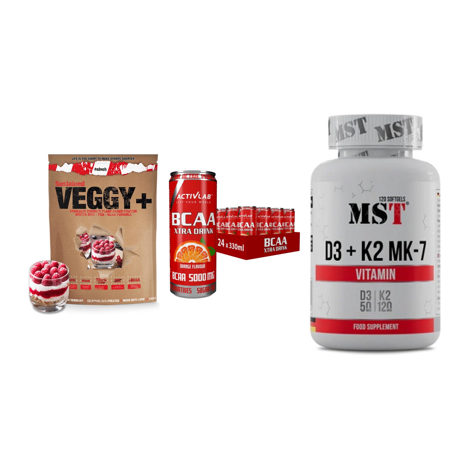 Pflanzliches Set: Sinob VEGGY + Activlab BCAA + MST Vitamin D3 – alle enthaltenen Artikel