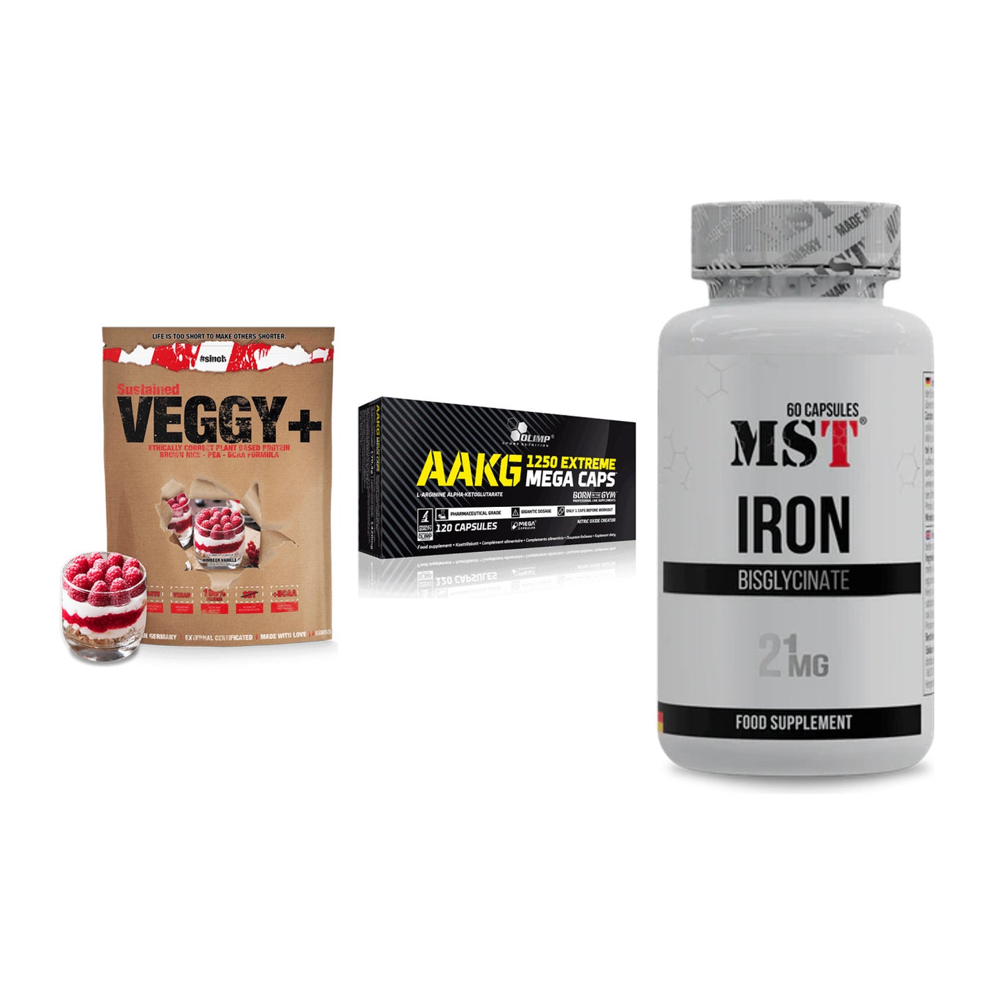 Pflanzliches Set: Sinob VEGGY + Olimp AAKG + MST Iron – alle enthaltenen Artikel