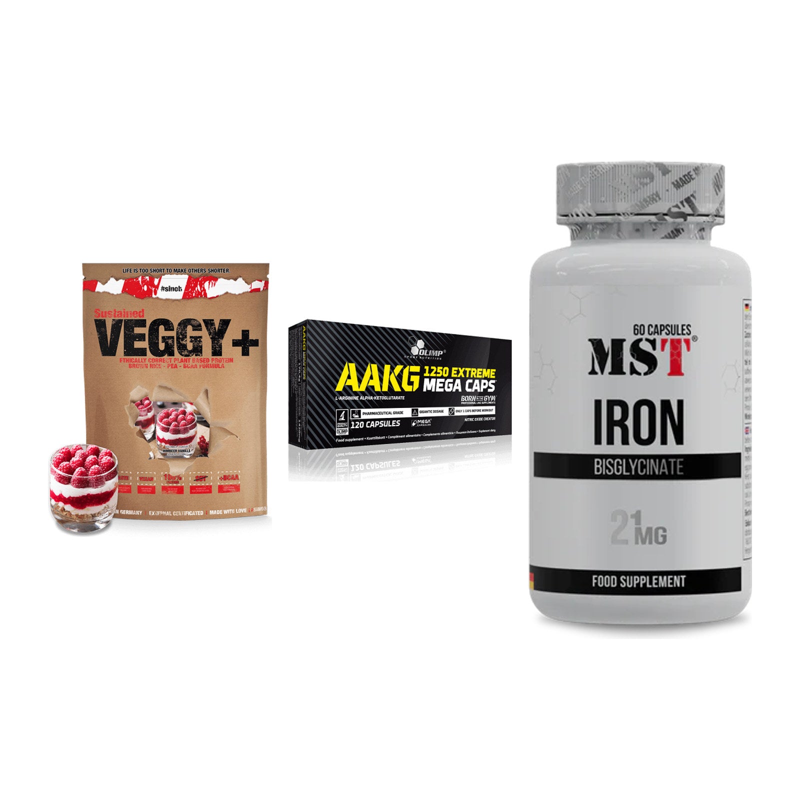 Pflanzliches Set: Sinob VEGGY + Olimp AAKG + MST Iron – alle enthaltenen Artikel