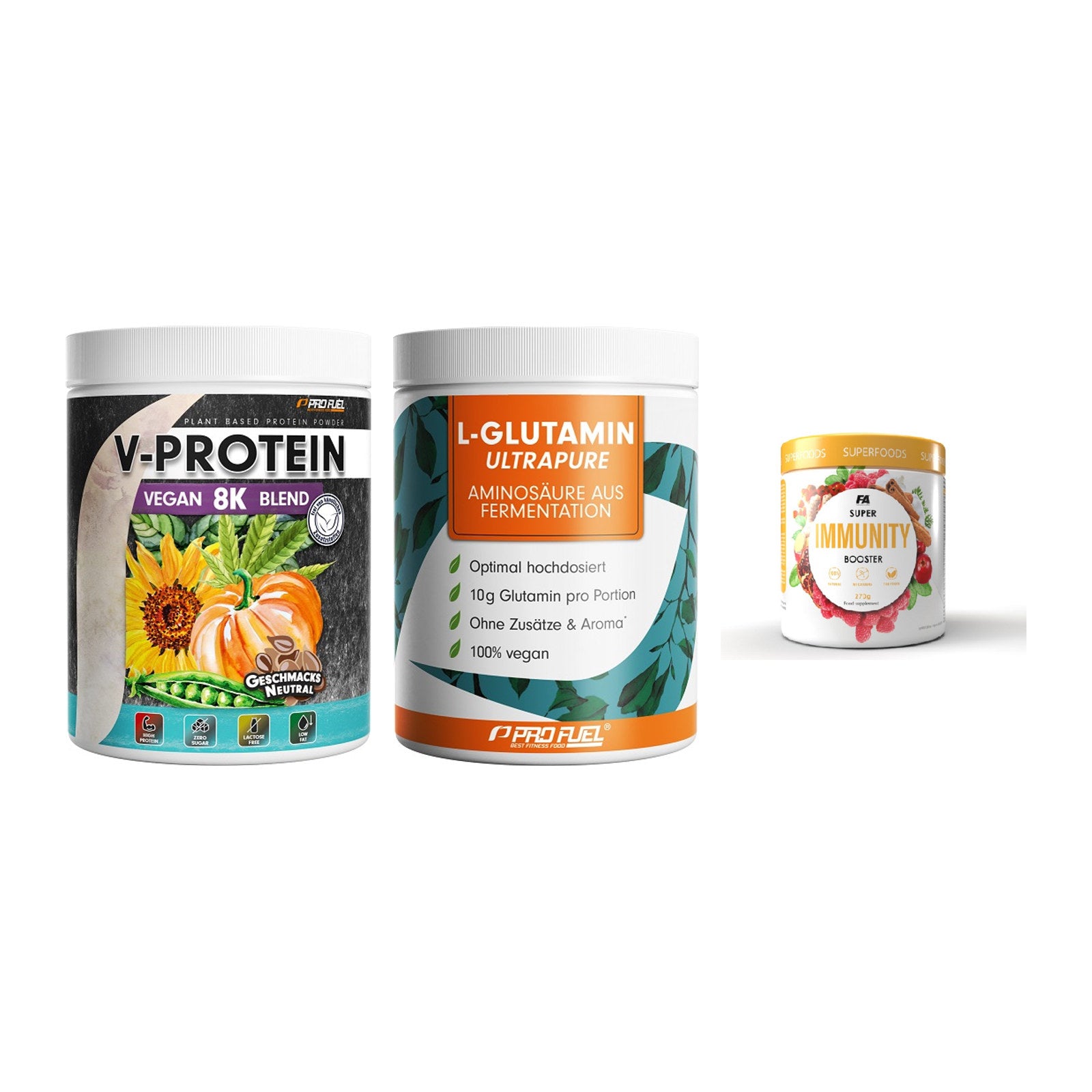 Pflanzliches Set: ProFuel V-Prote + ProFuel Glutami + FA Nutrition – alle enthaltenen Artikel