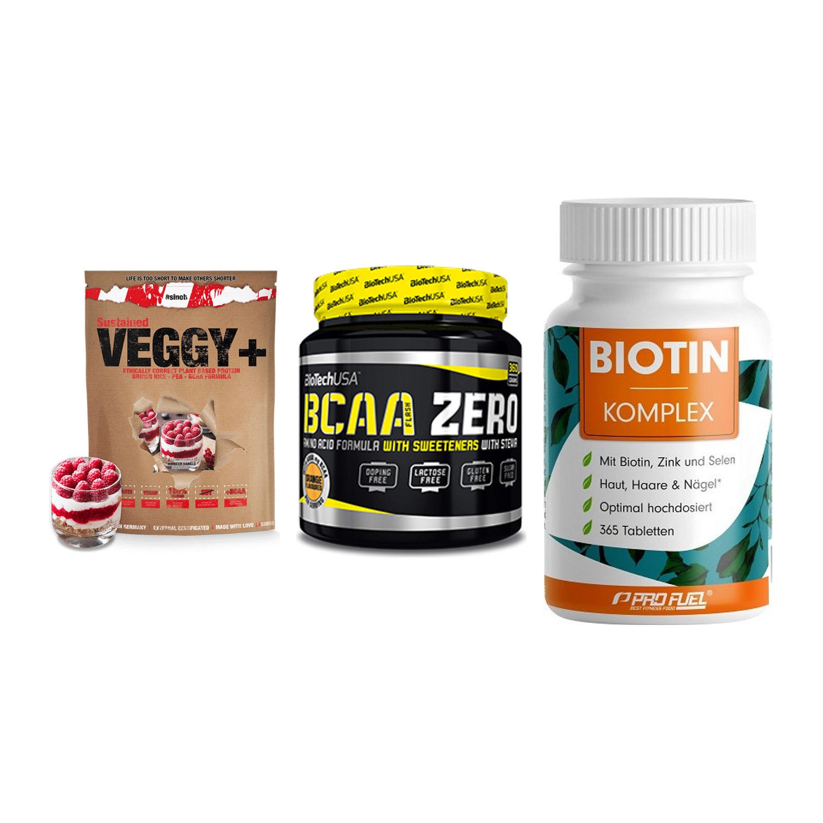 Pflanzliches Set: Sinob VEGGY + BioTech BCAA + ProFuel BIOTIN – alle enthaltenen Artikel