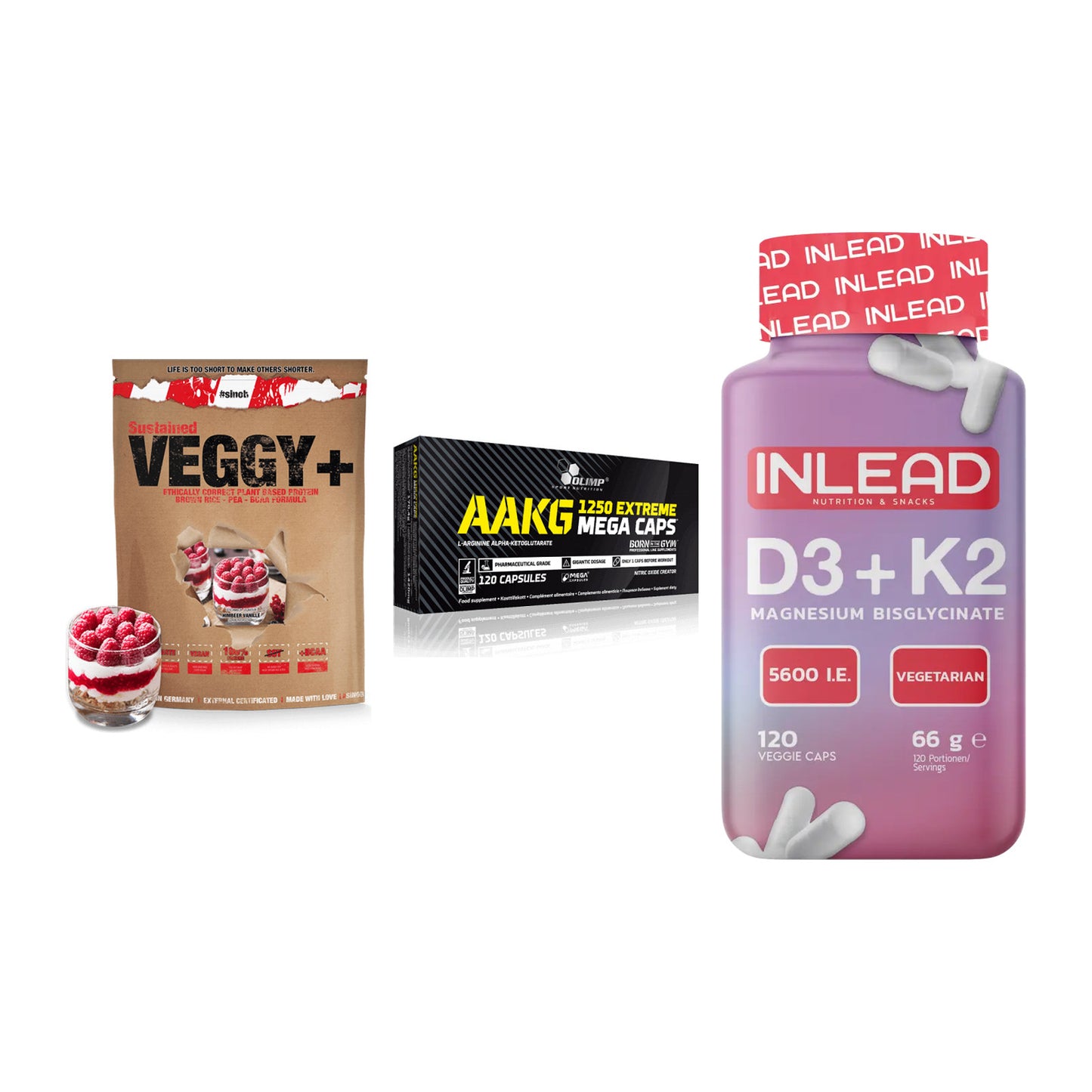 Pflanzliches Set: Sinob VEGGY + Olimp AAKG + INLEAD Vitamin – alle enthaltenen Artikel