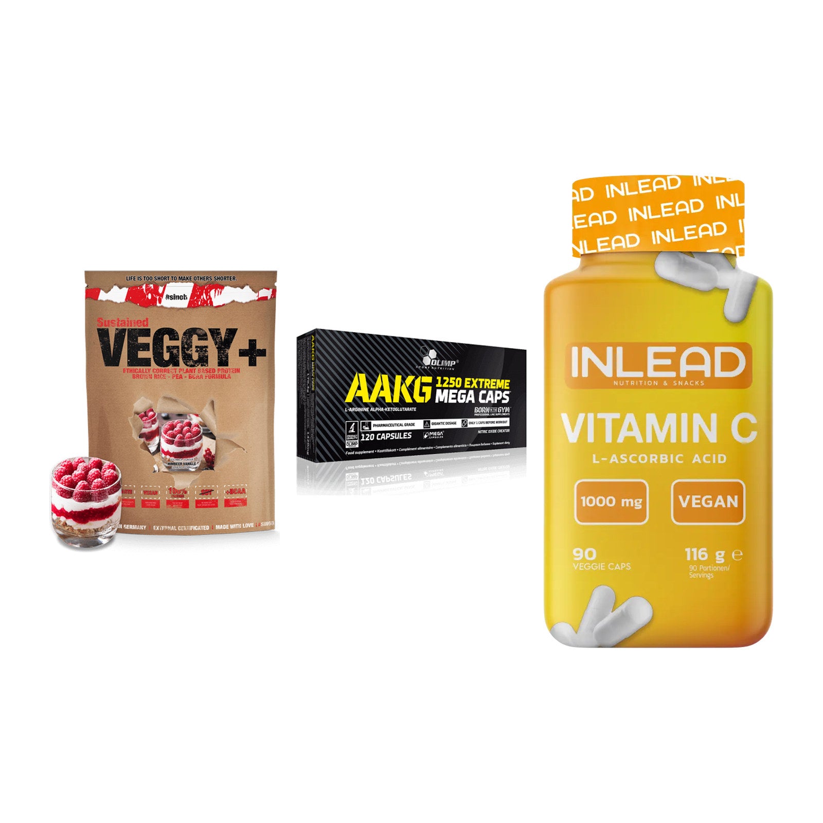 Pflanzliches Set: Sinob VEGGY + Olimp AAKG + INLEAD Vitamin – alle enthaltenen Artikel